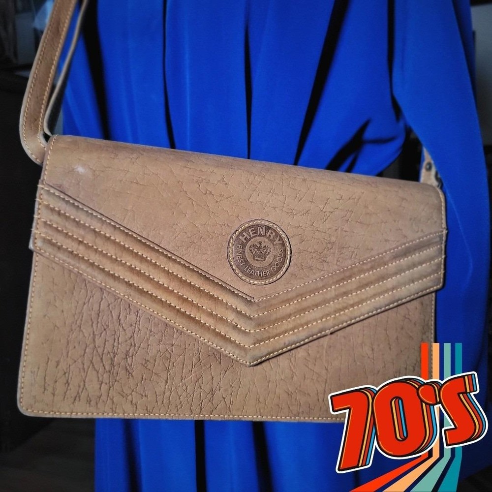Vintage 1970s‎ Henry Leather Goods Rare Tan Envelope Clutch Shoulder Bag Boho